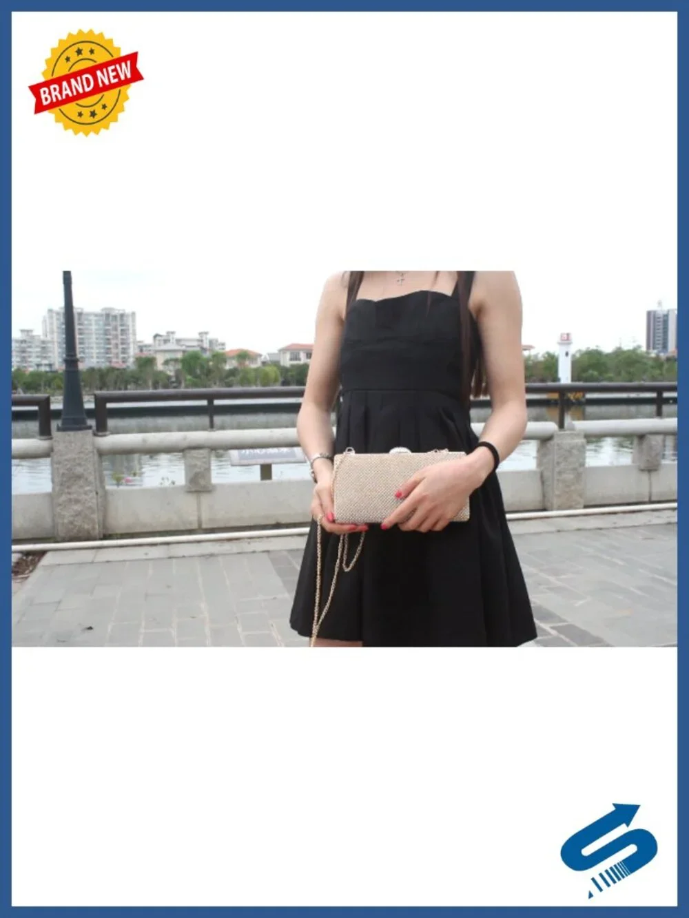 Dexmay Large Velvet Rhinestone Evening Clutch with Crystal Clasp